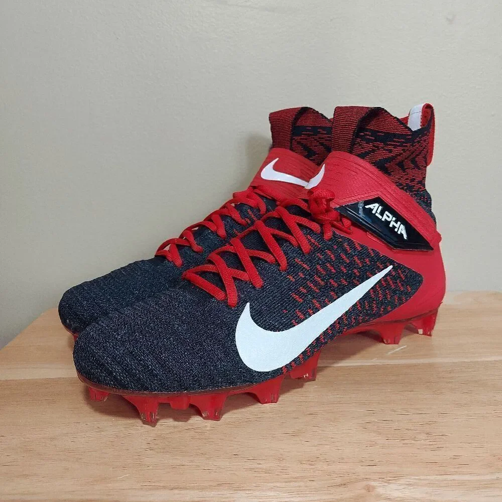 Nike Alpha Menace Elite 2 Flyknit Football Cleats Red Black BV2077-009 Mens 10.5